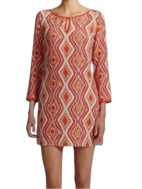 LN Shoshanna Mikayla Silk Pink Orange Geometric Print Keyhole Mini Dress - 6
